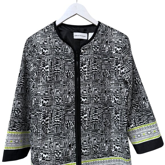 Alfred Dunner Womens Jacket Size 10 Black Print Cotton Blend Zip Front Blazer - Picture 2 of 9